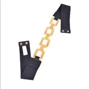 Black & Gold Brushed Accent Elastic Statement Belt Accessories | Black Gold Brushed Accent Elastic Statement  main image 3